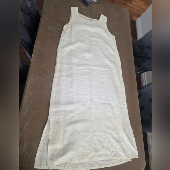 Elegant Cream Sleeveless Maxi Dress 100%l linen Size16 - Picture 6 of 7